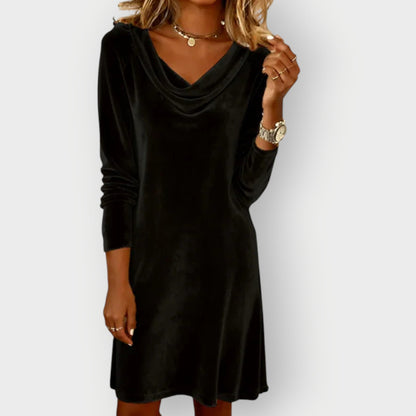 Elegant drape-neck velvet dress for women | Kathleen - 16
