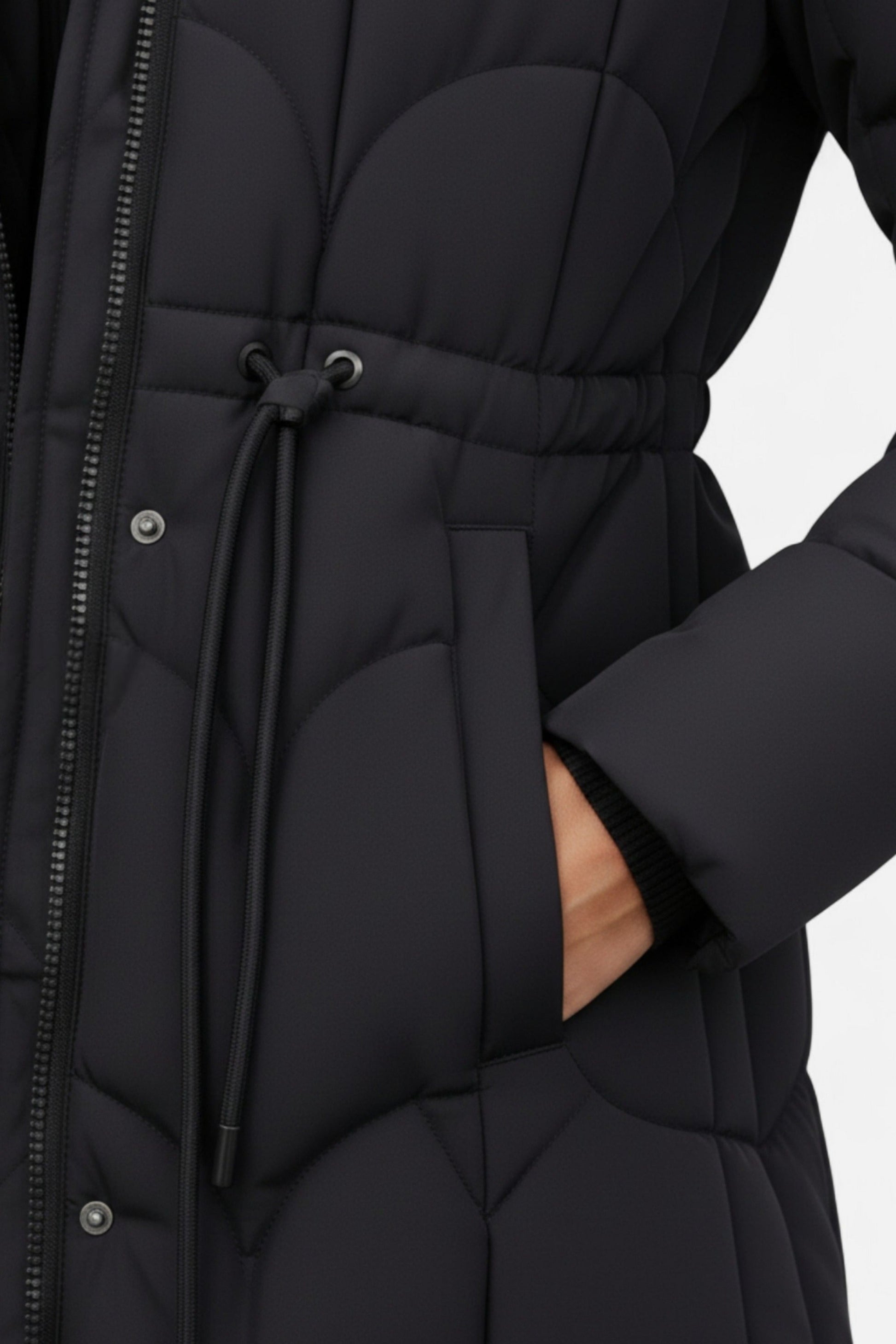 Elegant mid-length hooded drawstring coat for women -2
