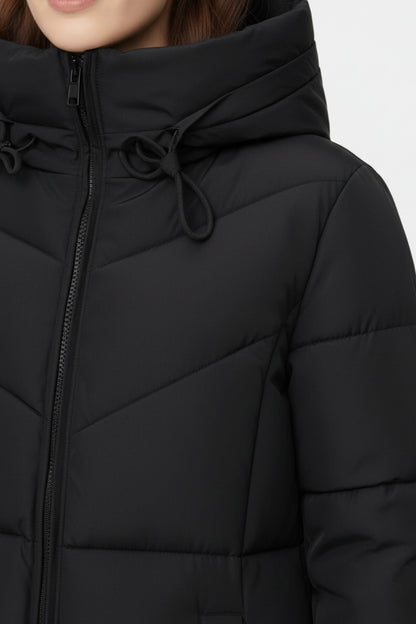 Long Hooded Quilted Puffer Coat Stylish For Women | Evelira