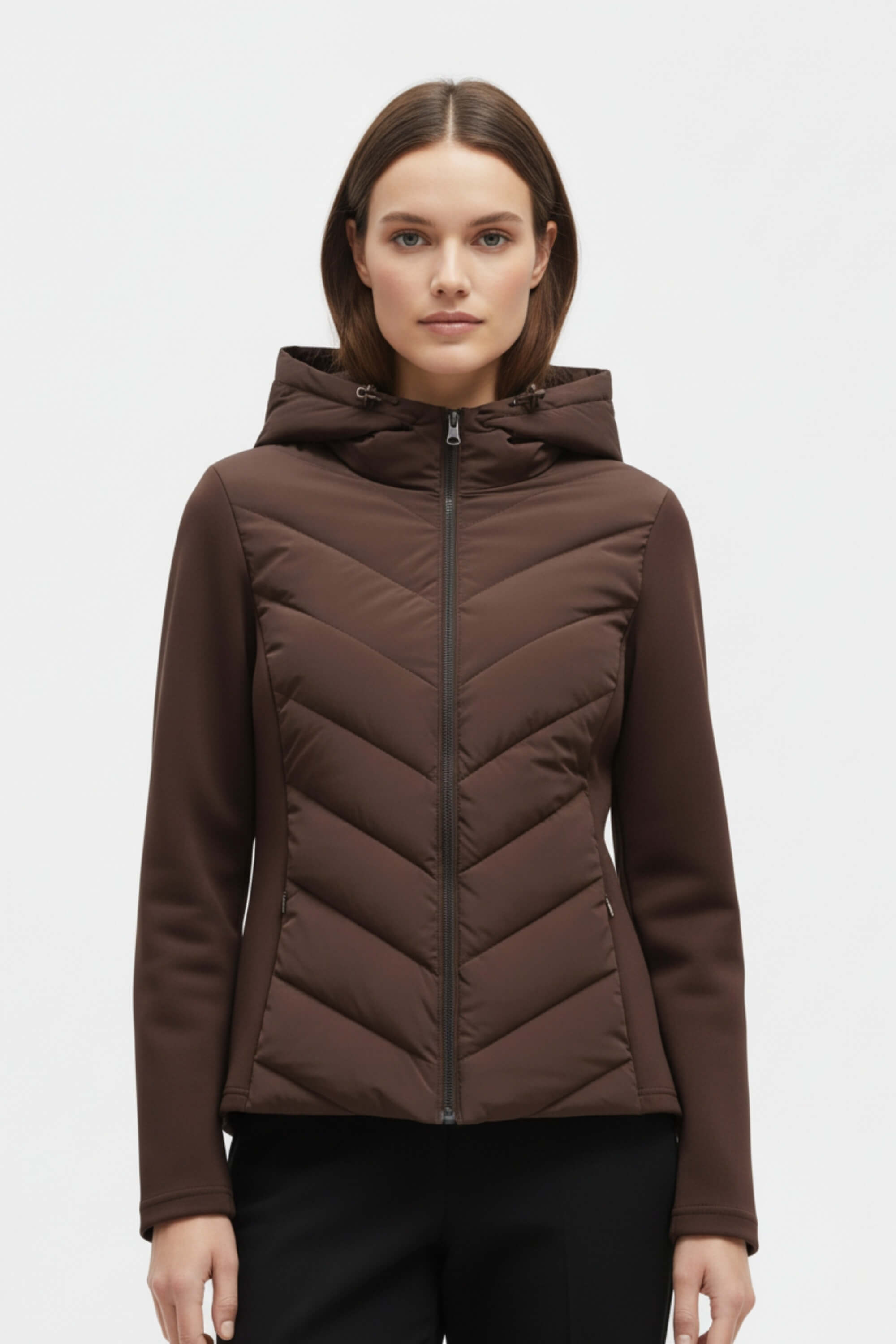 Hooded puffer jacket with clean silhouette for women | Caurelle