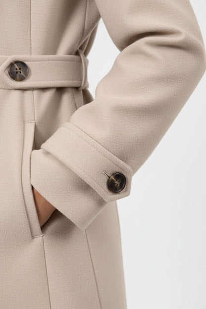 Belted Button Front Long Coat Stylish For Women | Mirevane