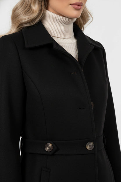 Belted Button Front Long Coat Stylish For Women | Mirevane