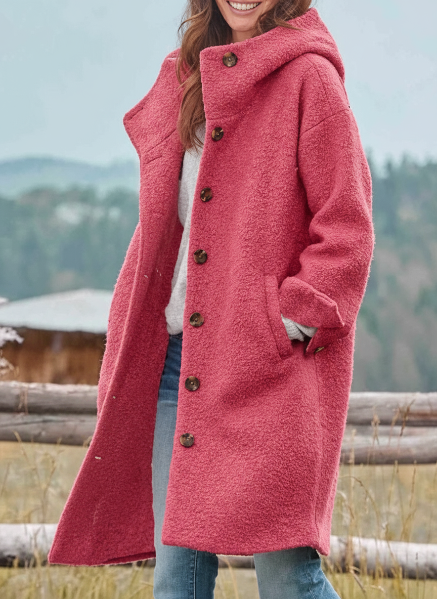 Hooded Button Front Long Coat Stylish For Women | Linnea