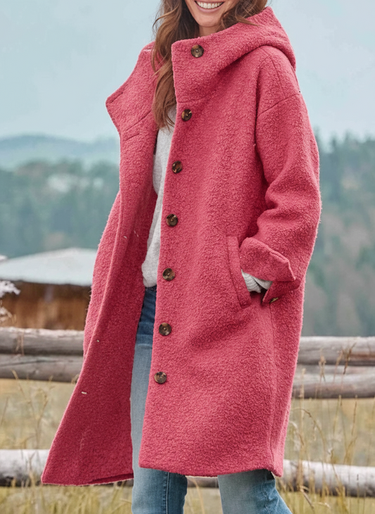 Hooded Button Front Long Coat Stylish For Women | Linnea