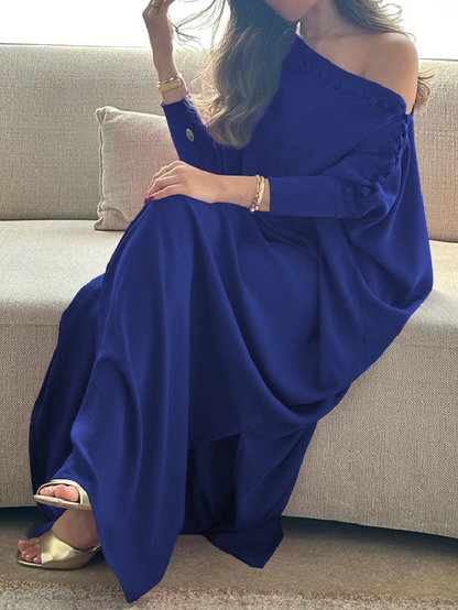 H-line loose buttoned solid-colour maxi dress for women - 6