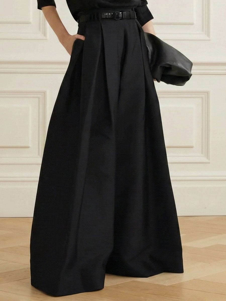 High-waist loose pleated wide-leg trousers for women - 1
