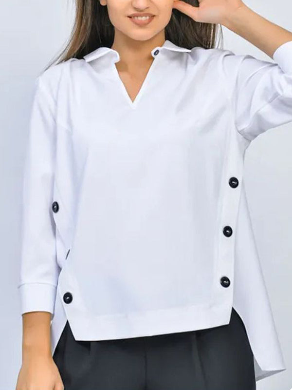 Long-sleeve hollow split-joint lapel blouse for women - 5