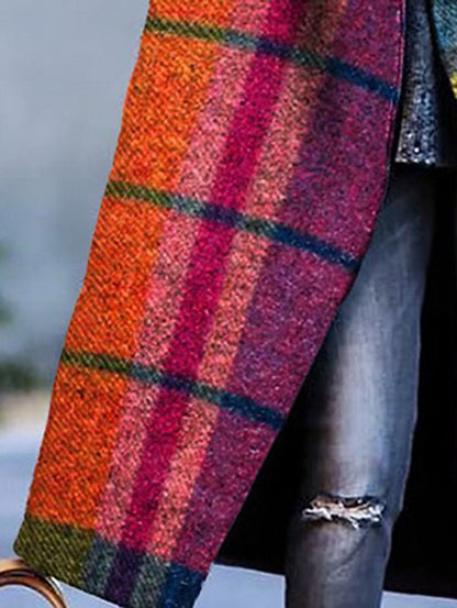 Three-quarter sleeve contrast plaid wool blend coat for women - 6