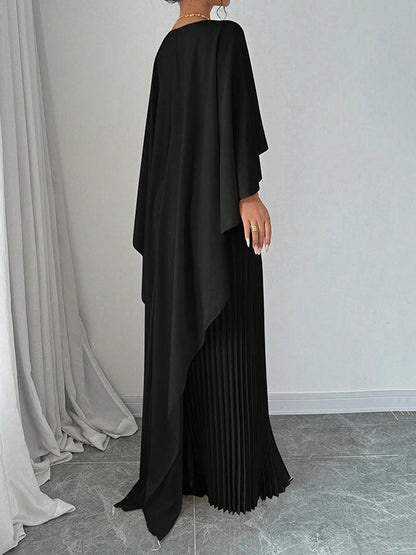 Cape high-low pleated round-neck evening maxi dress for women - 12