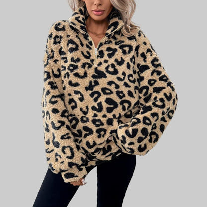 Elegant leopard print zip everyday jumper for women | Leona -1