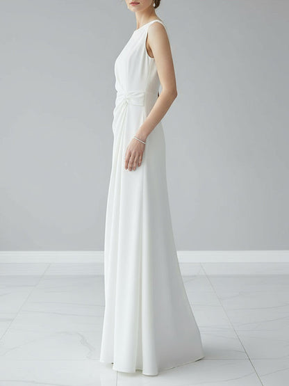 Sleeveless gauze pleated round-neck evening maxi dress for women - 5