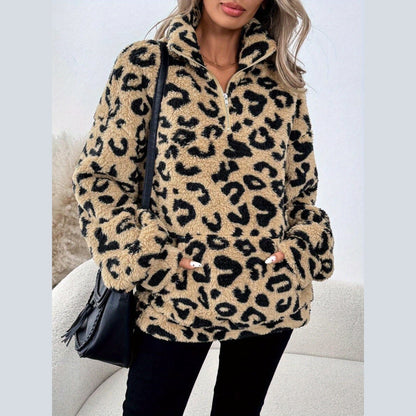 Elegant leopard print zip everyday jumper for women | Leona -4