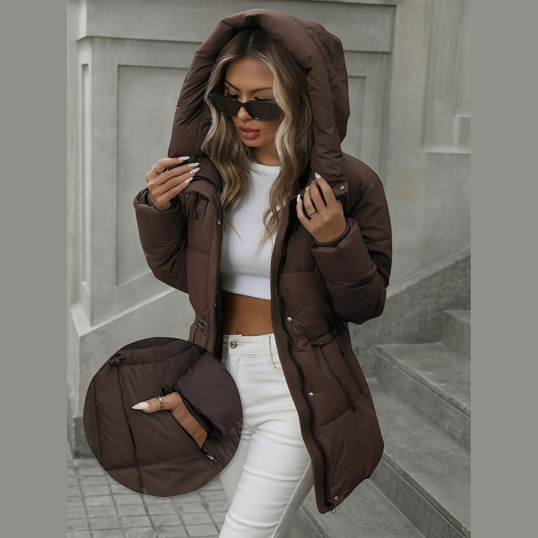 Elegant oversized hooded winter parka for women | Aurora -4