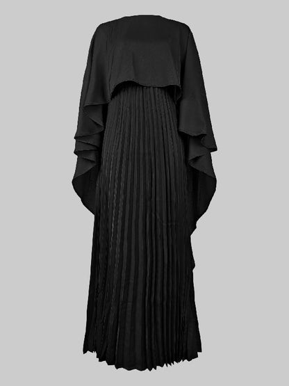 Cape high-low pleated round-neck evening maxi dress for women - 16