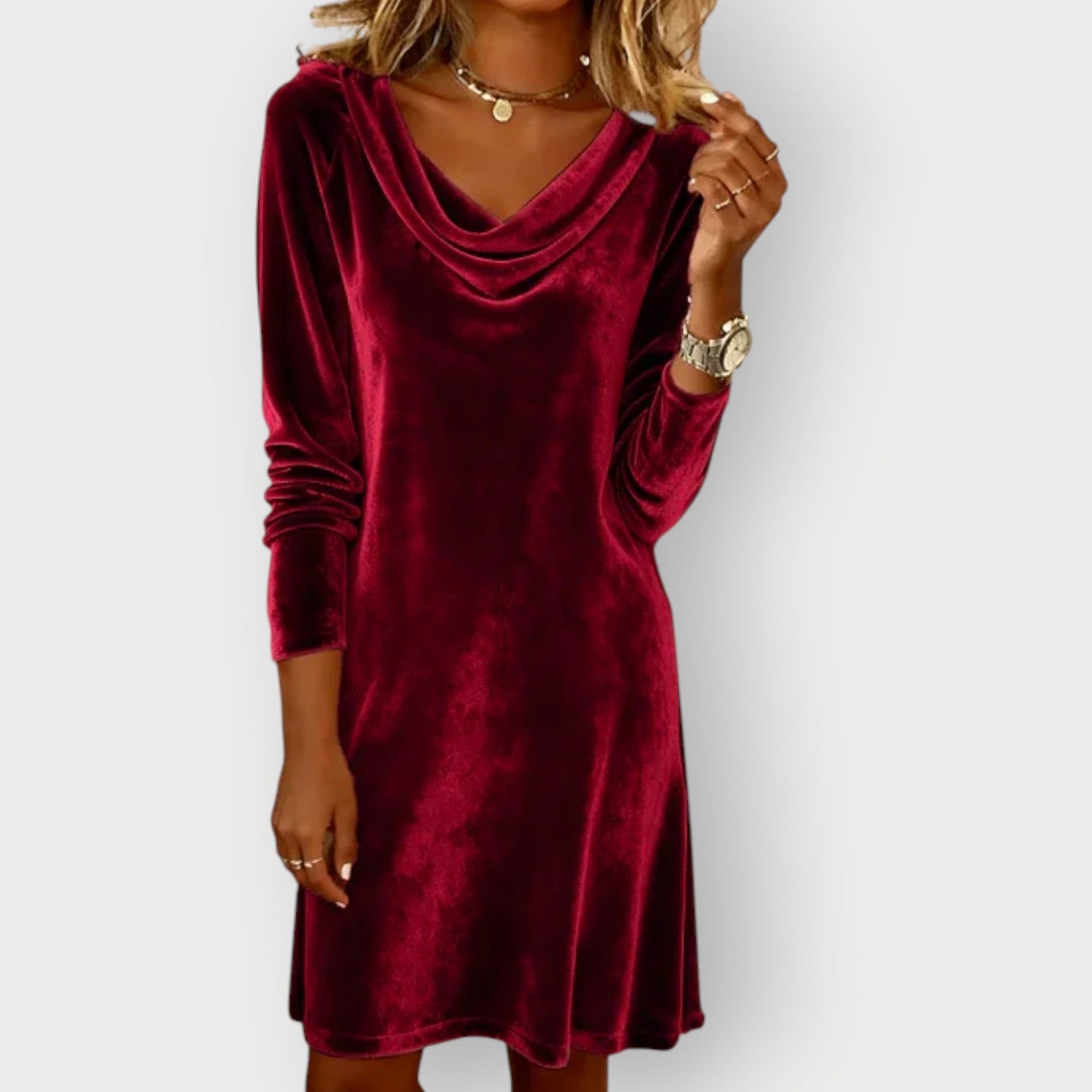 Elegant drape-neck velvet dress for women | Kathleen - 5