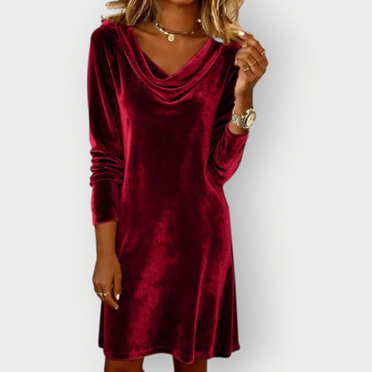 Elegant drape-neck velvet dress for women | Kathleen - 5