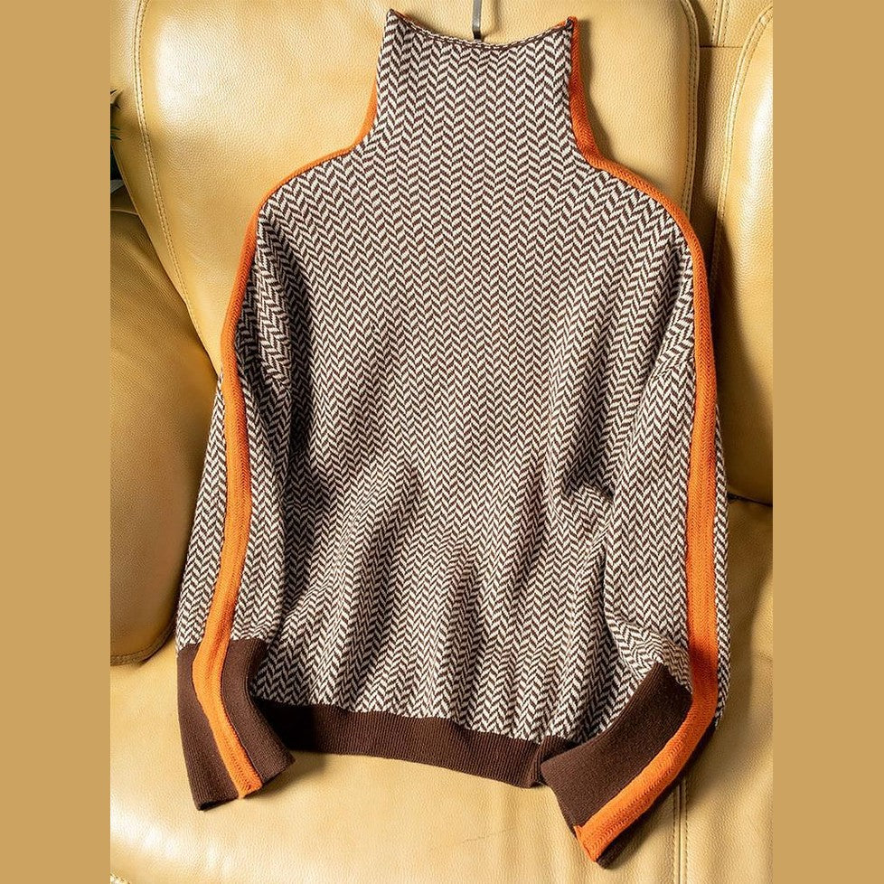 Cosy contrast stripe high-neck jumper for women | Lucia -3