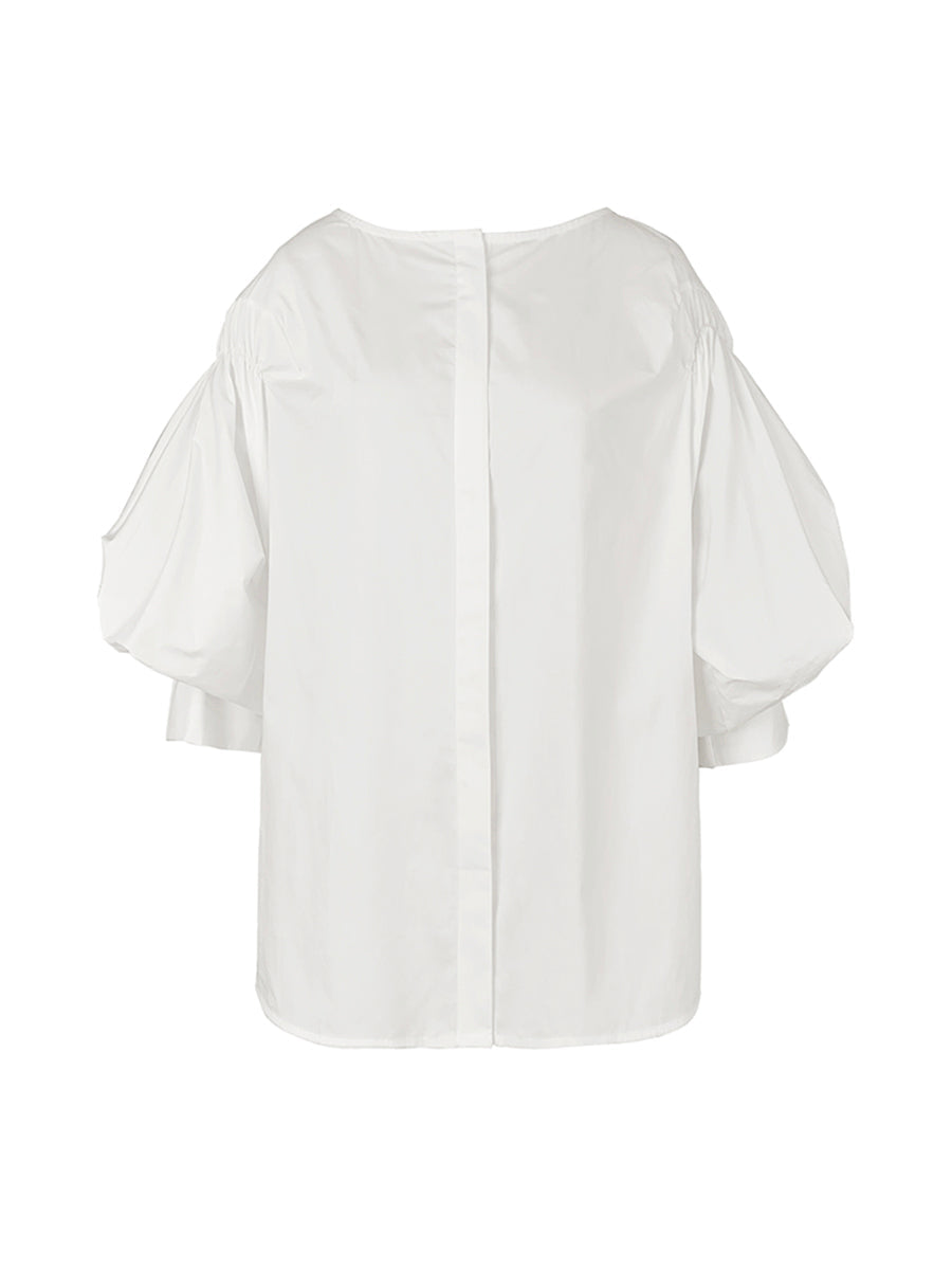 Puff-sleeve buttoned solid-colour blouse for women - 9