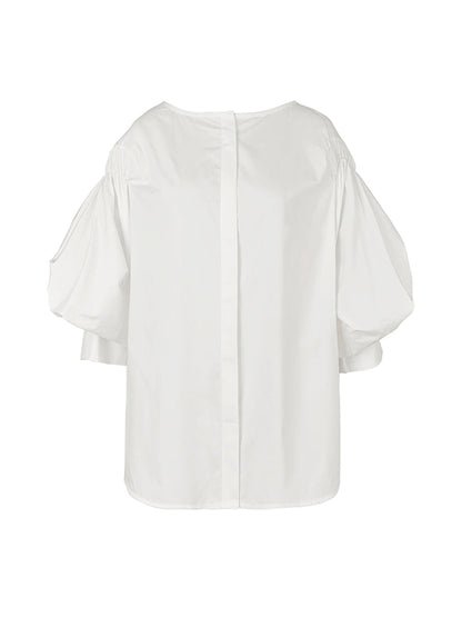 Puff-sleeve buttoned solid-colour blouse for women - 9