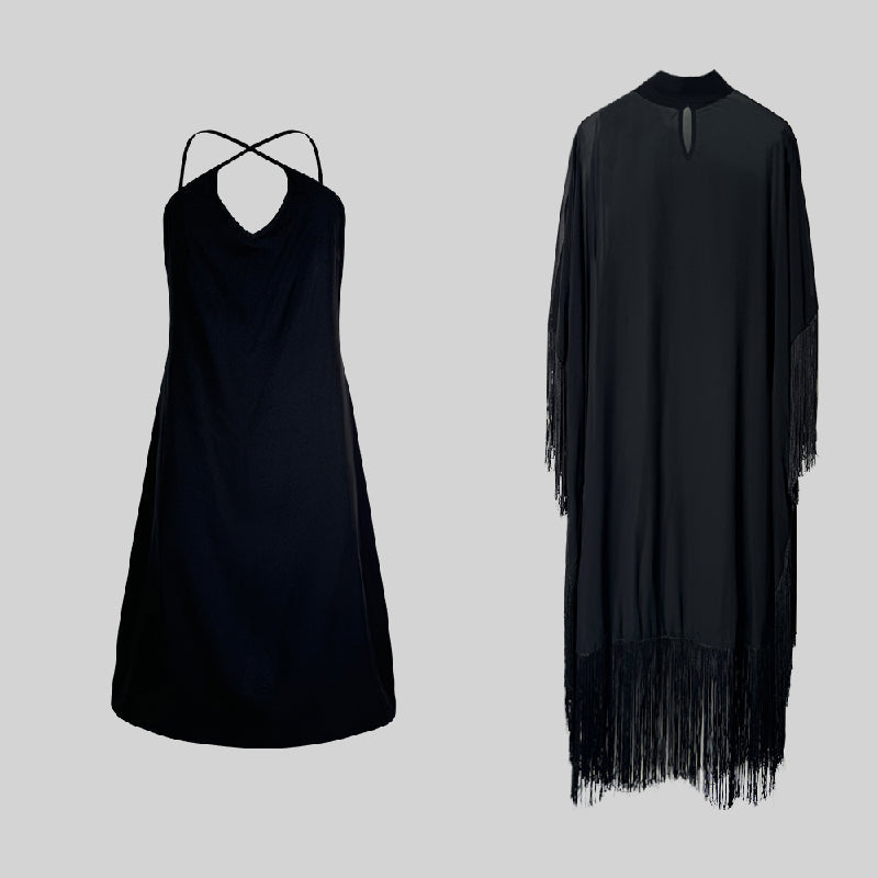 Batwing-sleeve loose tassel mock-neck maxi dress for women - 4