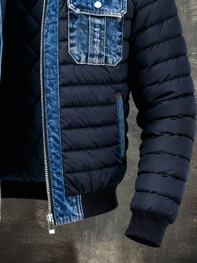 Denim Panel Padded Jacket Stylish for Men | Lorenzo