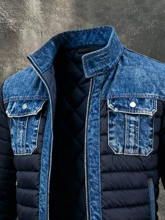 Denim Panel Padded Jacket Stylish for Men | Lorenzo