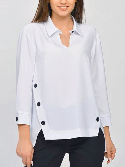 Long-sleeve hollow split-joint lapel blouse for women - 4