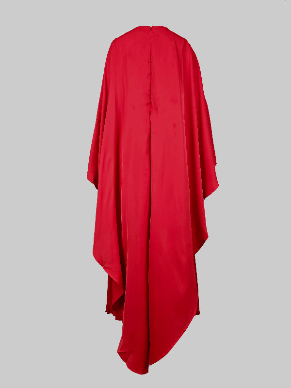 Cape high-low pleated round-neck evening maxi dress for women - 15
