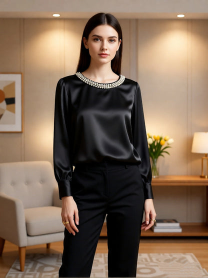 Elegant everyday round neck versatile top for women | Perlisse -11