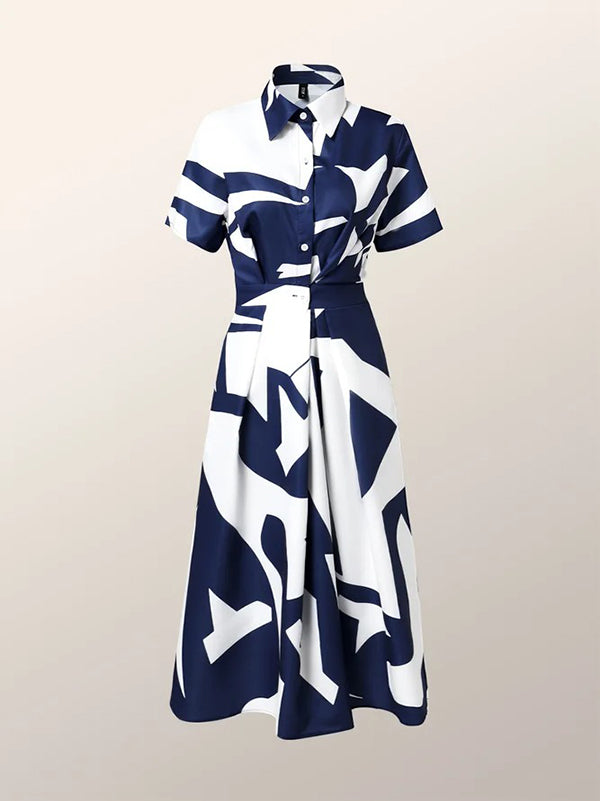 Short-sleeve printed lapel maxi dress for women - 2