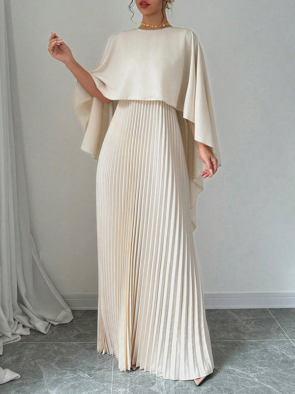 Cape high-low pleated round-neck evening maxi dress for women - 9