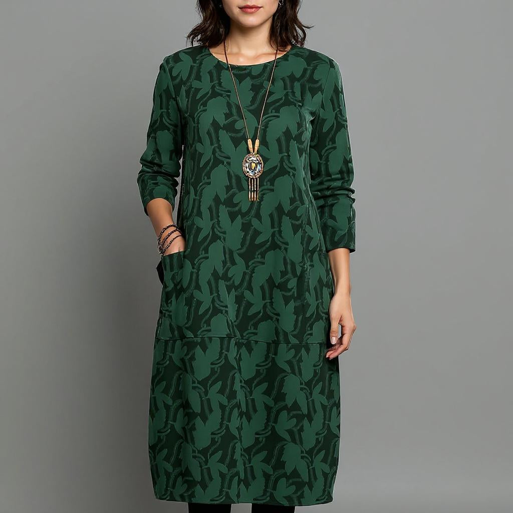 Long Sleeve Printed Midi Dress Chic for Women | Mirella