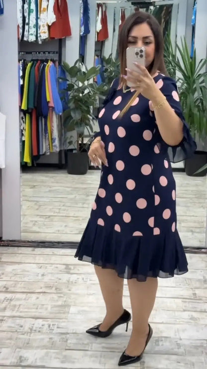 Pleated Polka Dot Midi Dress Chic For Women | Clarisse