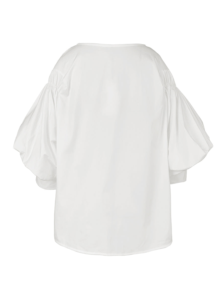 Puff-sleeve buttoned solid-colour blouse for women - 10