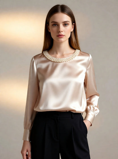 Elegant everyday round neck versatile top for women | Perlisse -8