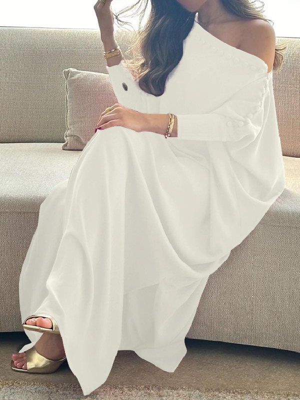 H-line loose buttoned solid-colour maxi dress for women - 7