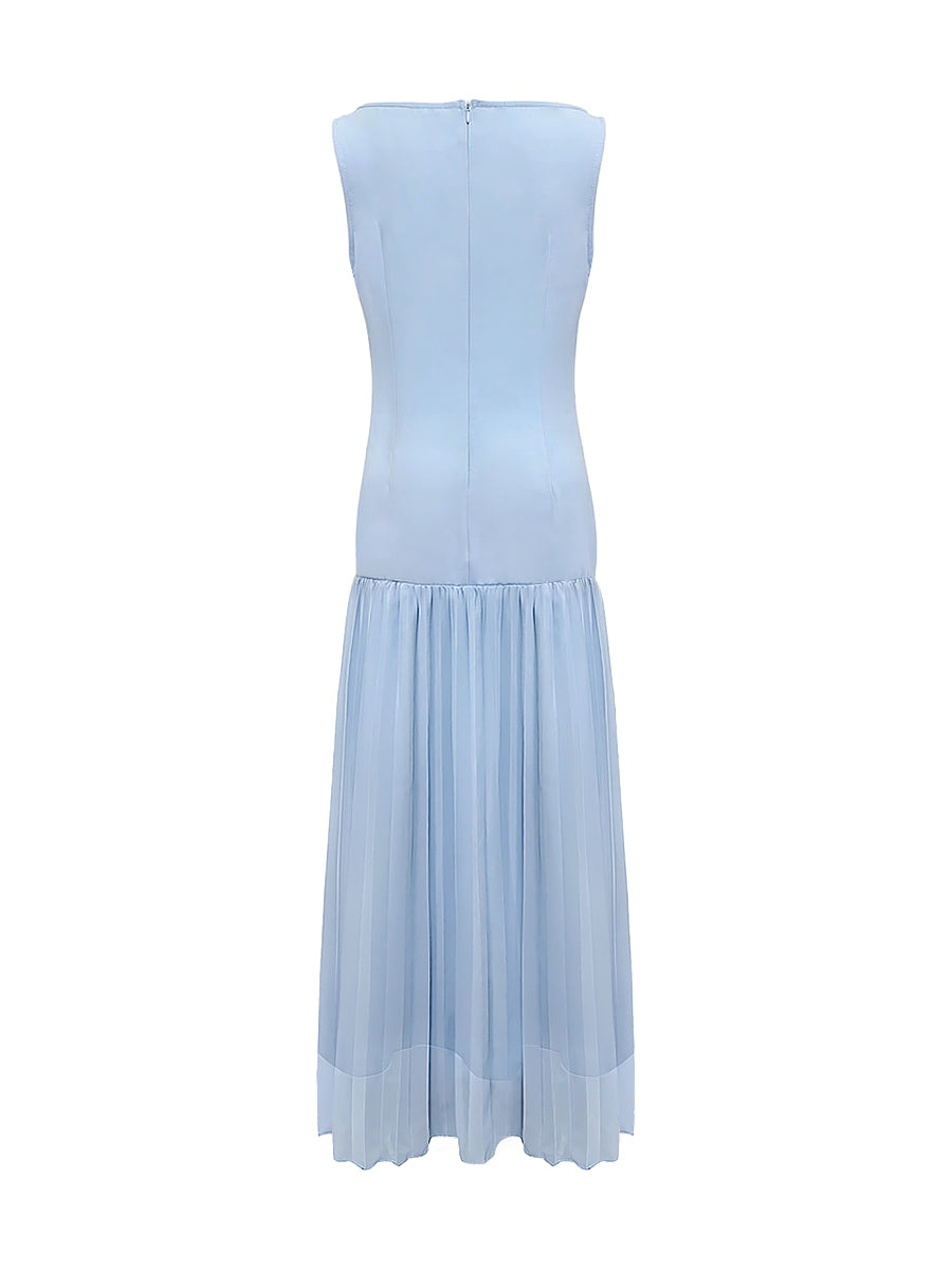 Sleeveless gauze pleated boat-neck evening maxi dress for women - 12