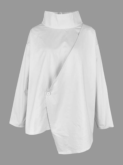 Long-sleeve loose solid high-neck everyday top for women - 9