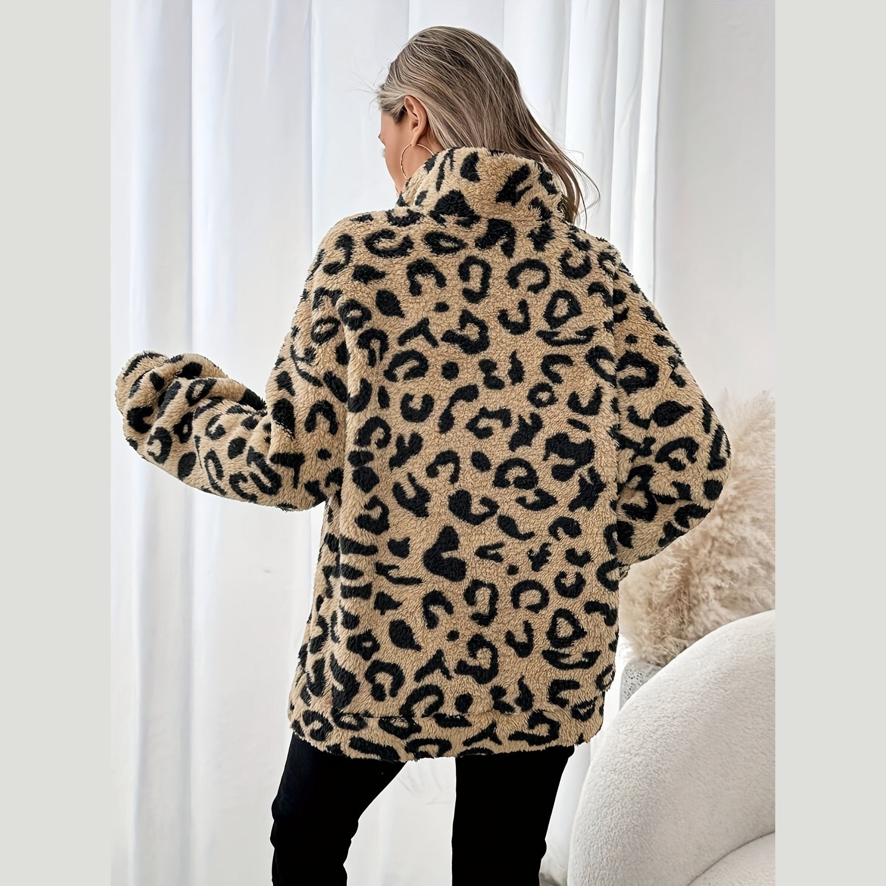 Elegant leopard print zip everyday jumper for women | Leona -2