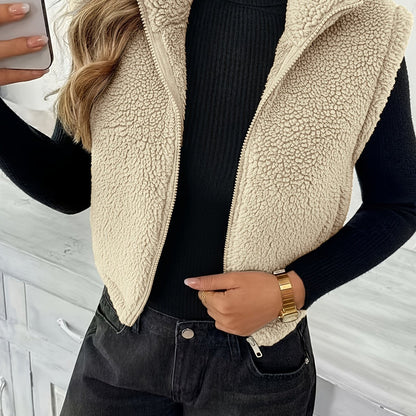 Stylish sleeveless teddy fleece gilet for women | Delia -13