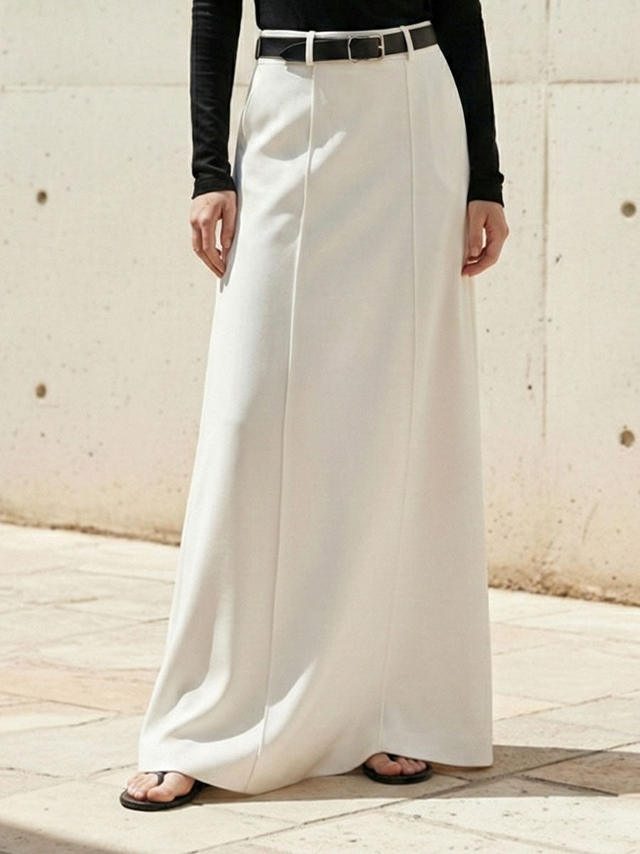 Stylish H-line solid-colour midi skirt for women - 3