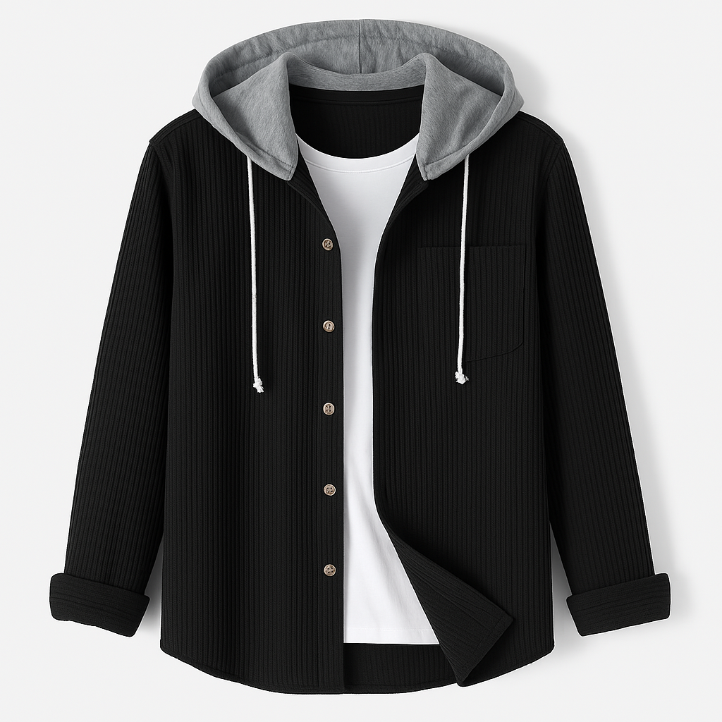 Textured Button Front Hooded Jacket Stylish For Men | Matteo