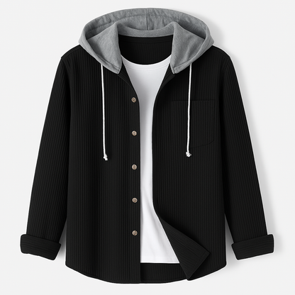 Textured Button Front Hooded Jacket Stylish For Men | Matteo