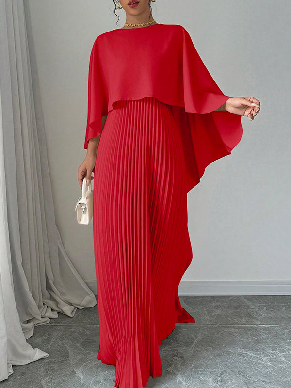 Cape high-low pleated round-neck evening maxi dress for women - 5