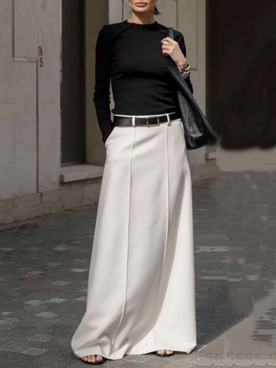 Stylish H-line solid-colour midi skirt for women - 5