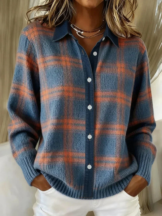 Retro contrast plaid casual jumper for women | Leandra -1