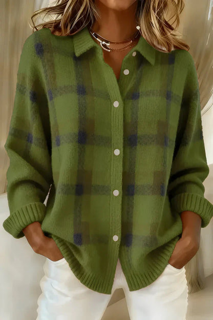 Retro contrast plaid casual jumper for women | Leandra -3