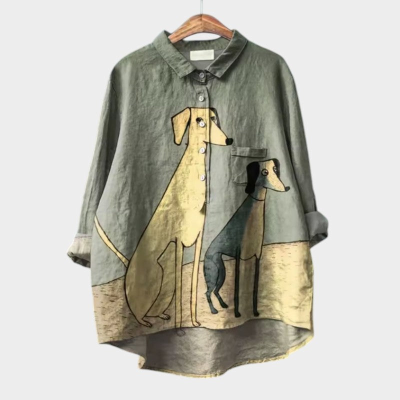 Artistic printed button-up blouse for women | Audrey -11