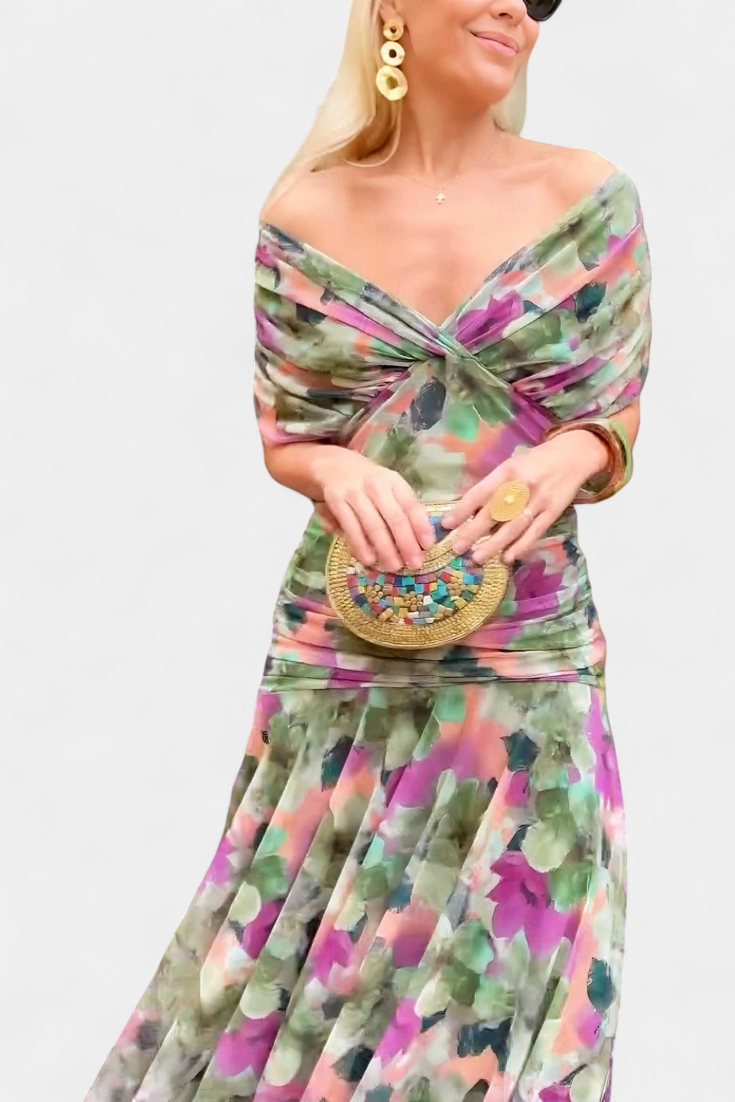 Long floral V-neck everyday casual dress for women | Vivian -4