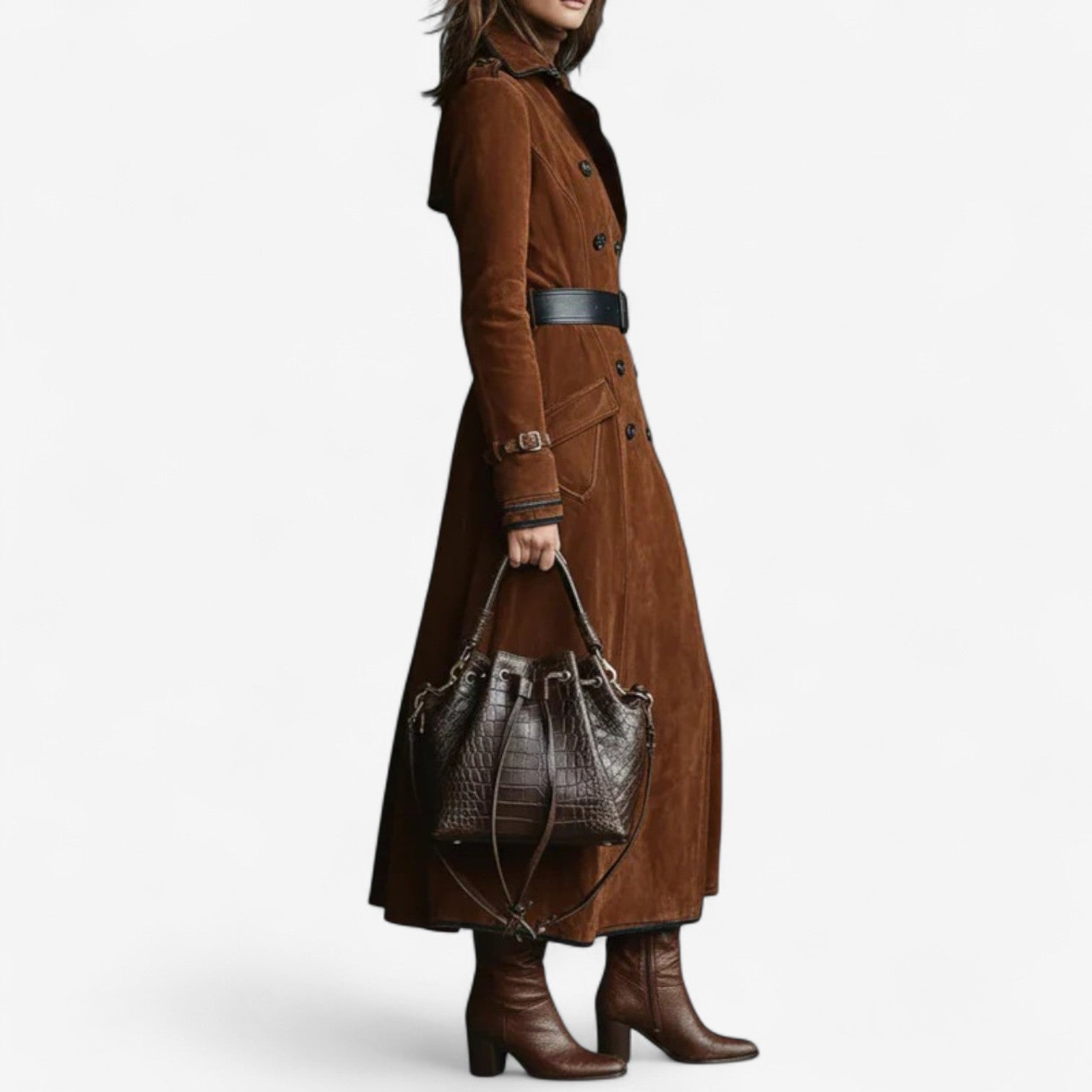 Elegant soft suede everyday trench coat for women | Nathaly -2